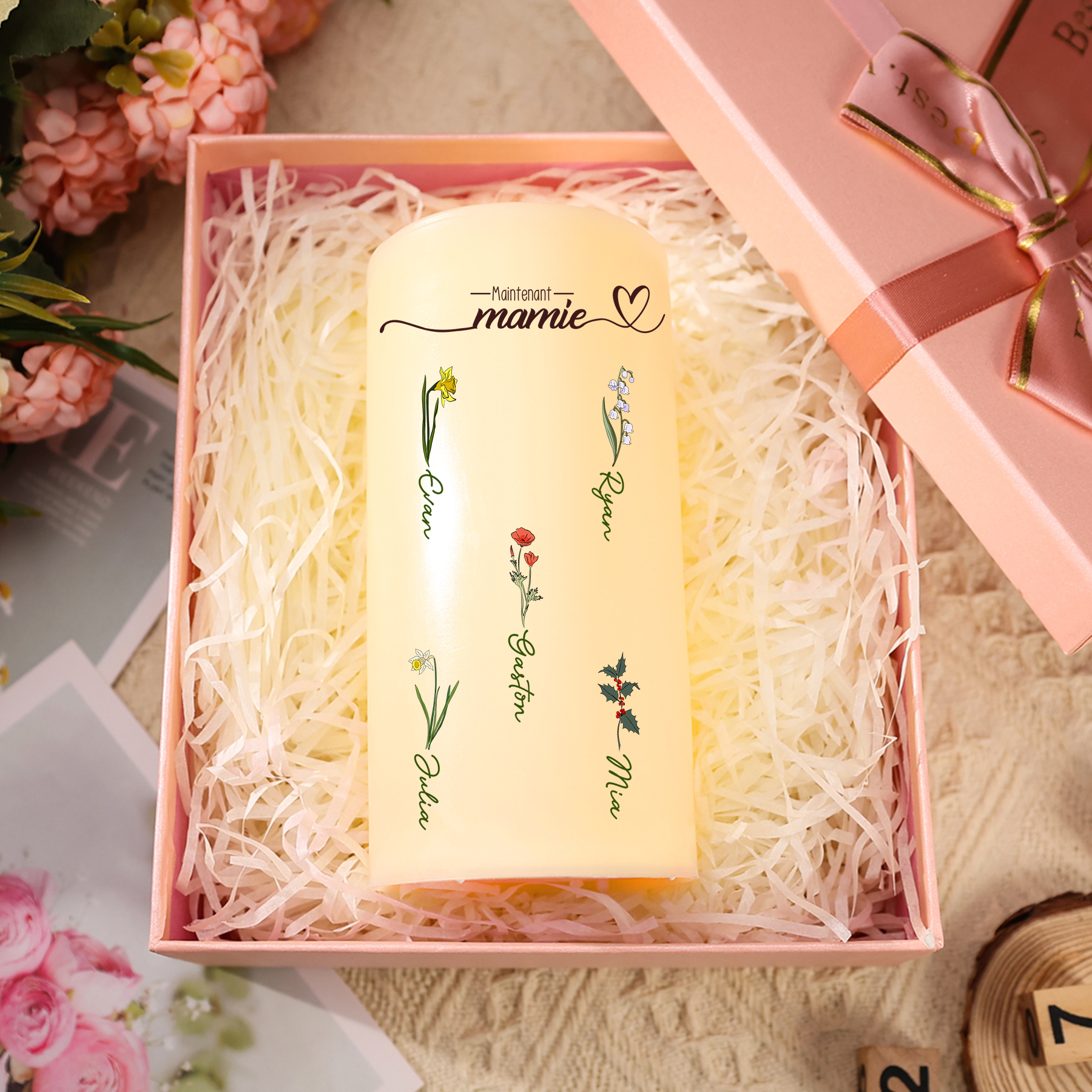 À Mamie - Bougie Électronique 1-10 prénoms Personnalisés Cadeau pour Mamie | Jessemade