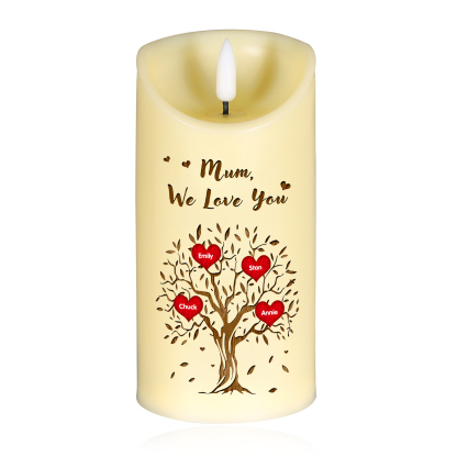 À Mamie/Maman - Bougie Électronique Personnalisée avec 4 Prénoms et Texte Arbre de Vie Bougie LED pour Mamie | Jessemade