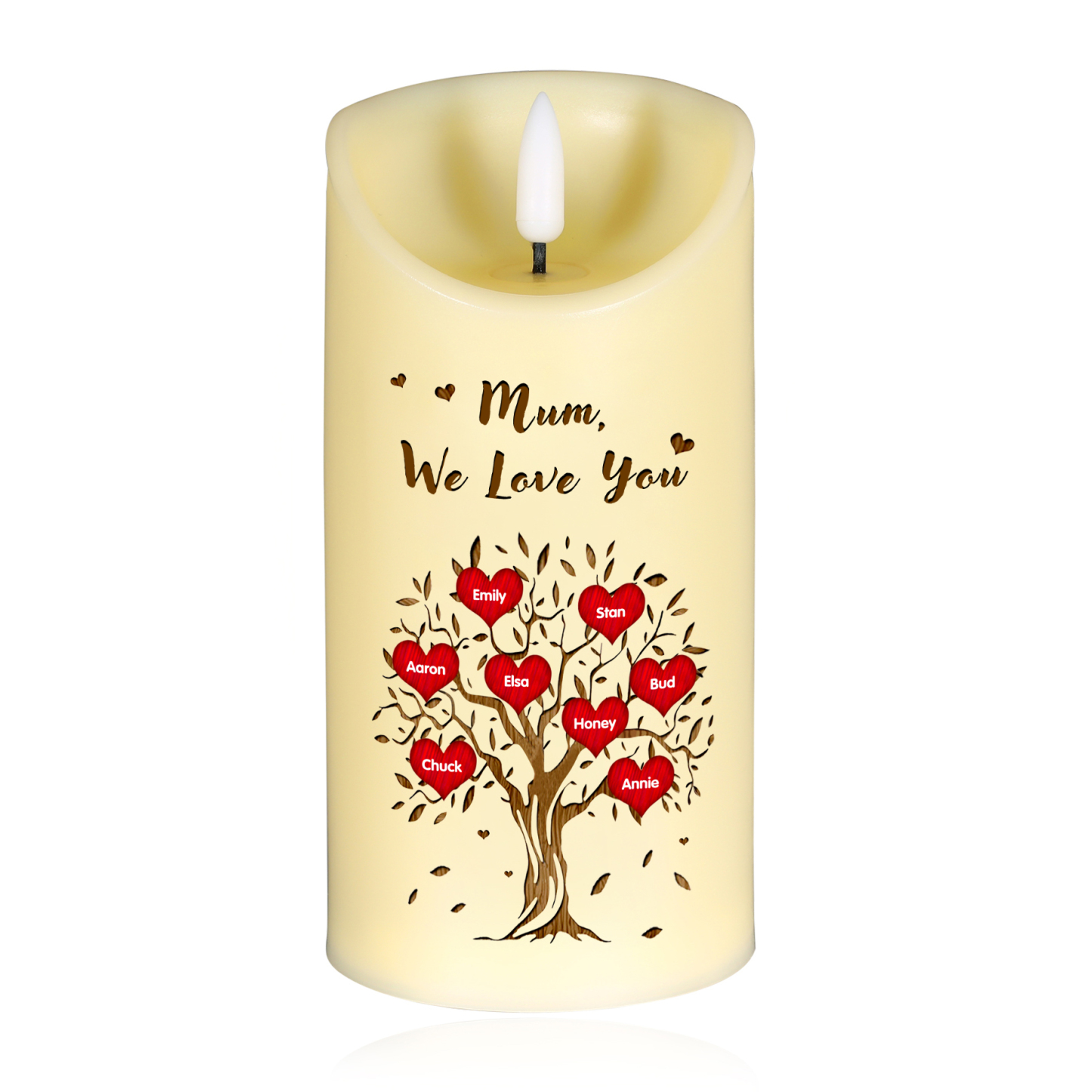 À Mamie/Maman - Bougie Électronique Personnalisée avec 8 Prénoms et Texte Arbre de Vie Bougie LED pour Mamie | Jessemade