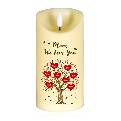 À Mamie/Maman - Bougie Électronique Personnalisée avec 8 Prénoms et Texte Arbre de Vie Bougie LED pour Mamie | Jessemade