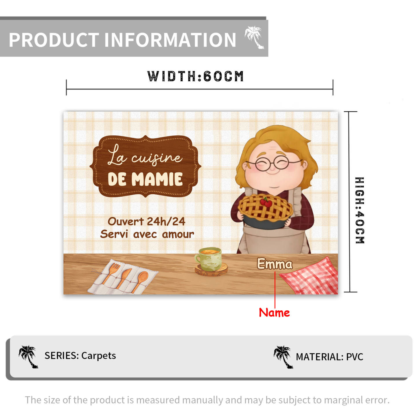 Tapis de Cuisine 1 Pénom Personnalisé Cadeau pour mamie |  Jessemade