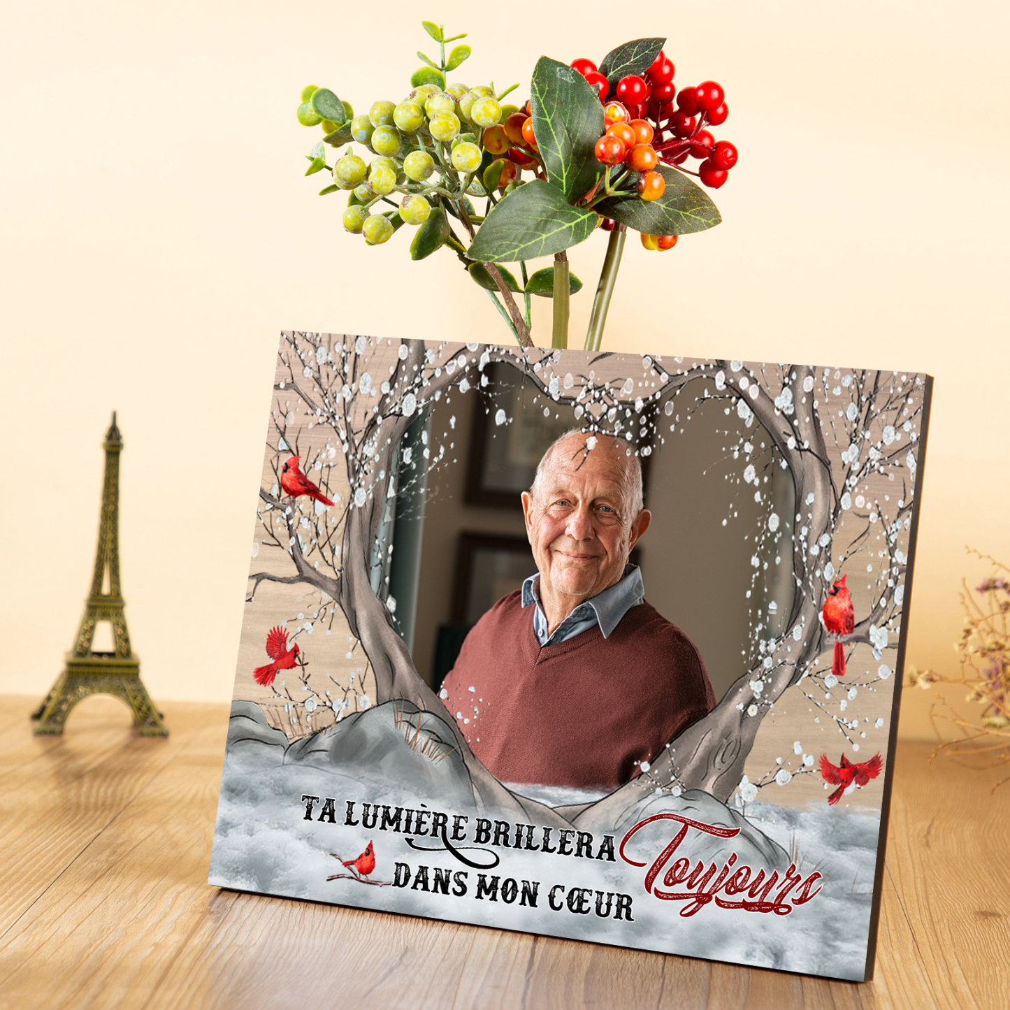 Cadre en Bois Commémoratif 1 Photo Personnalisé Cadeau pour Noël | Jessemade