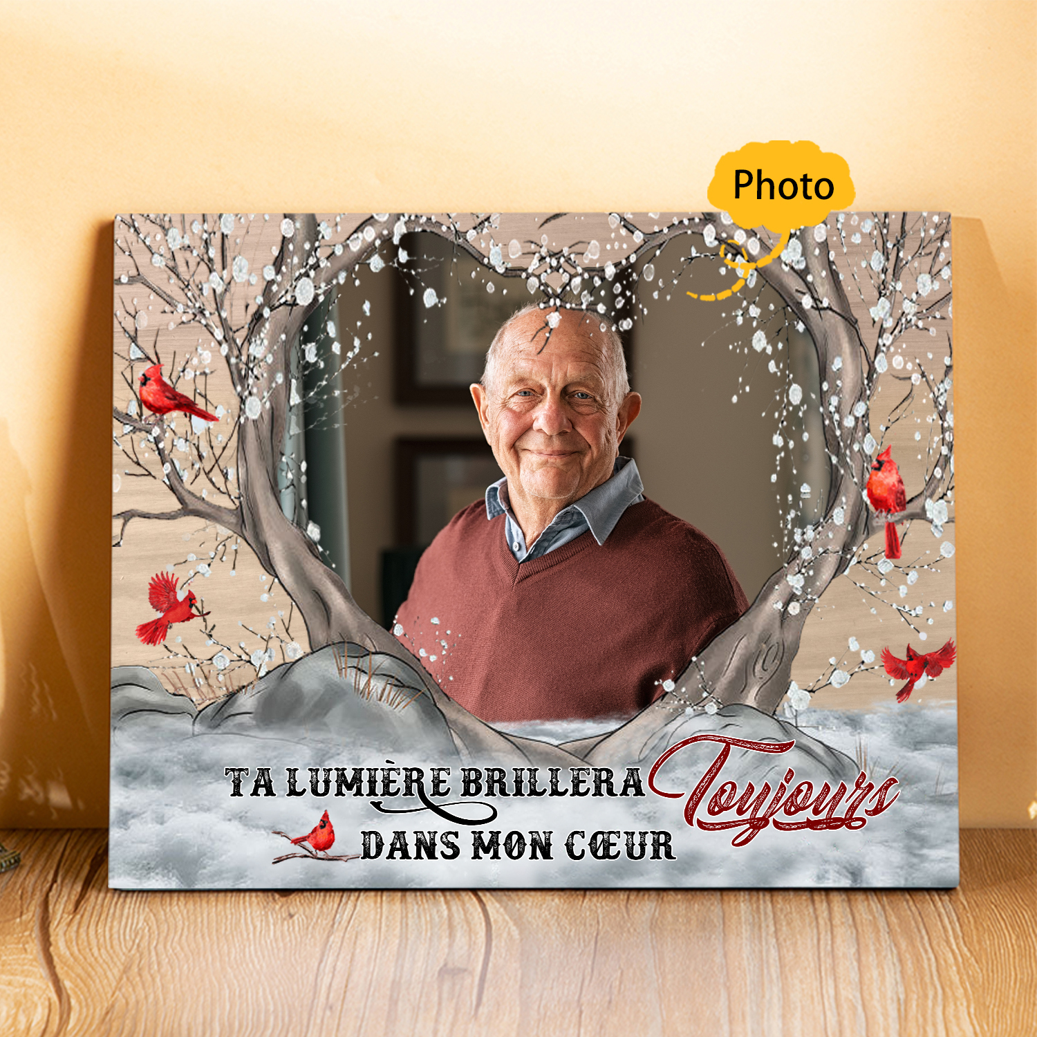 Cadre en Bois Commémoratif 1 Photo Personnalisé Cadeau pour Noël | Jessemade