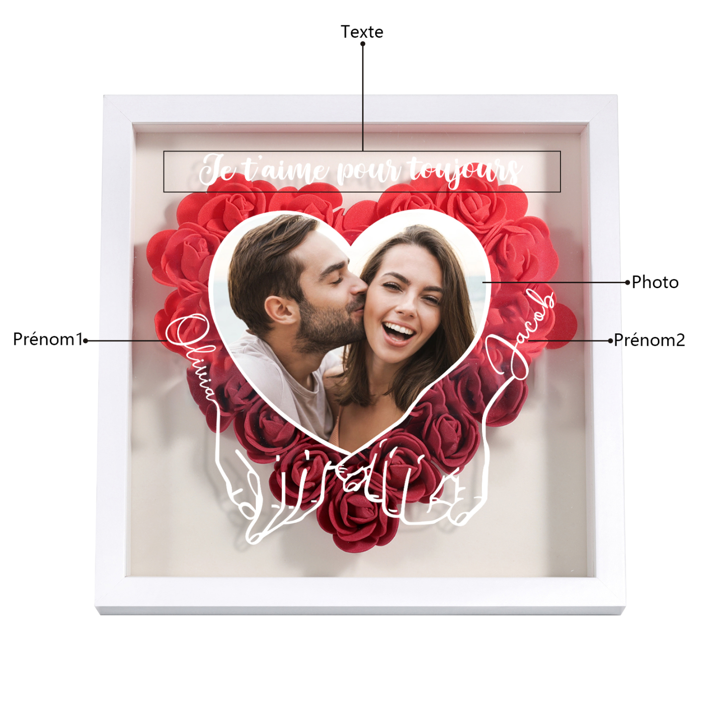 Cadre photo Rose cœur Personnalisée photo Cadeau pour couple le saint-valentin | Jessemade