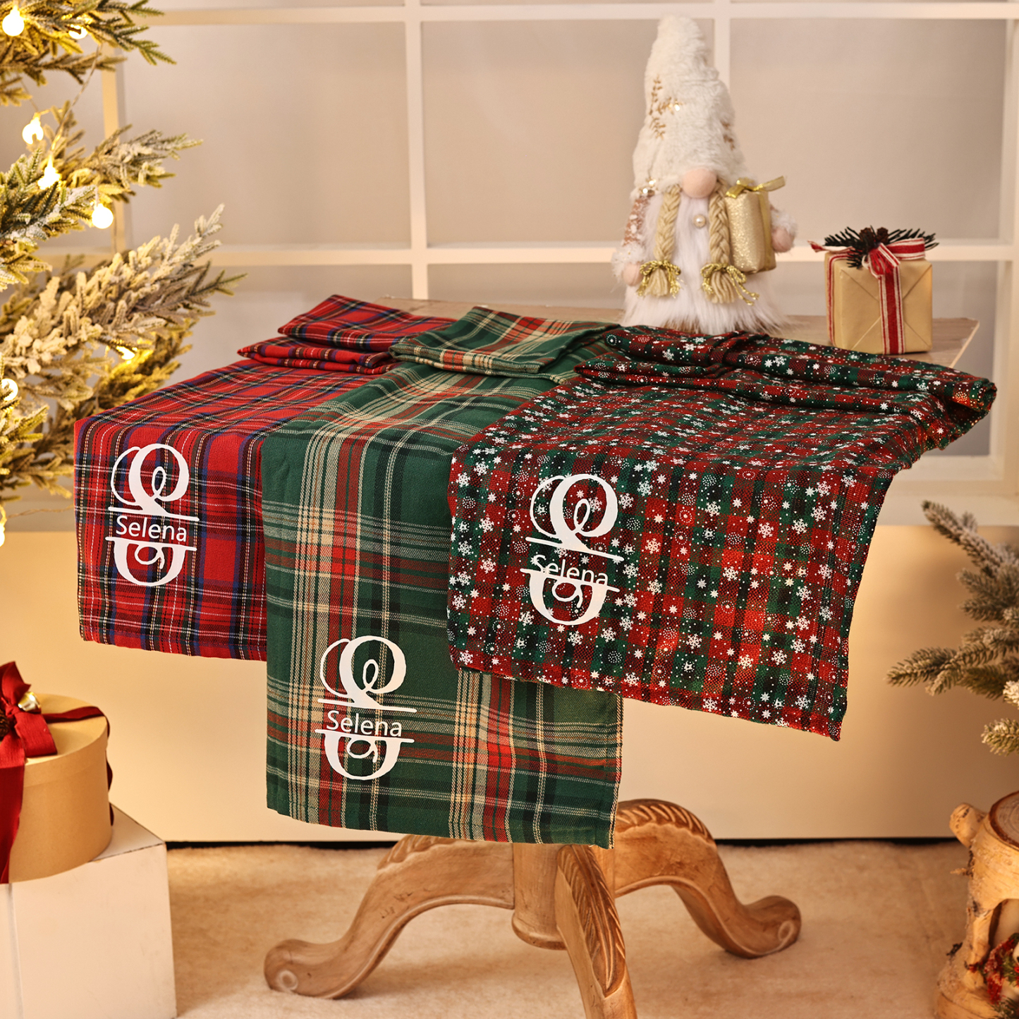 Chemin de Table de Noël Personnalisé rouge et vert Décoration de Table | Jessemade