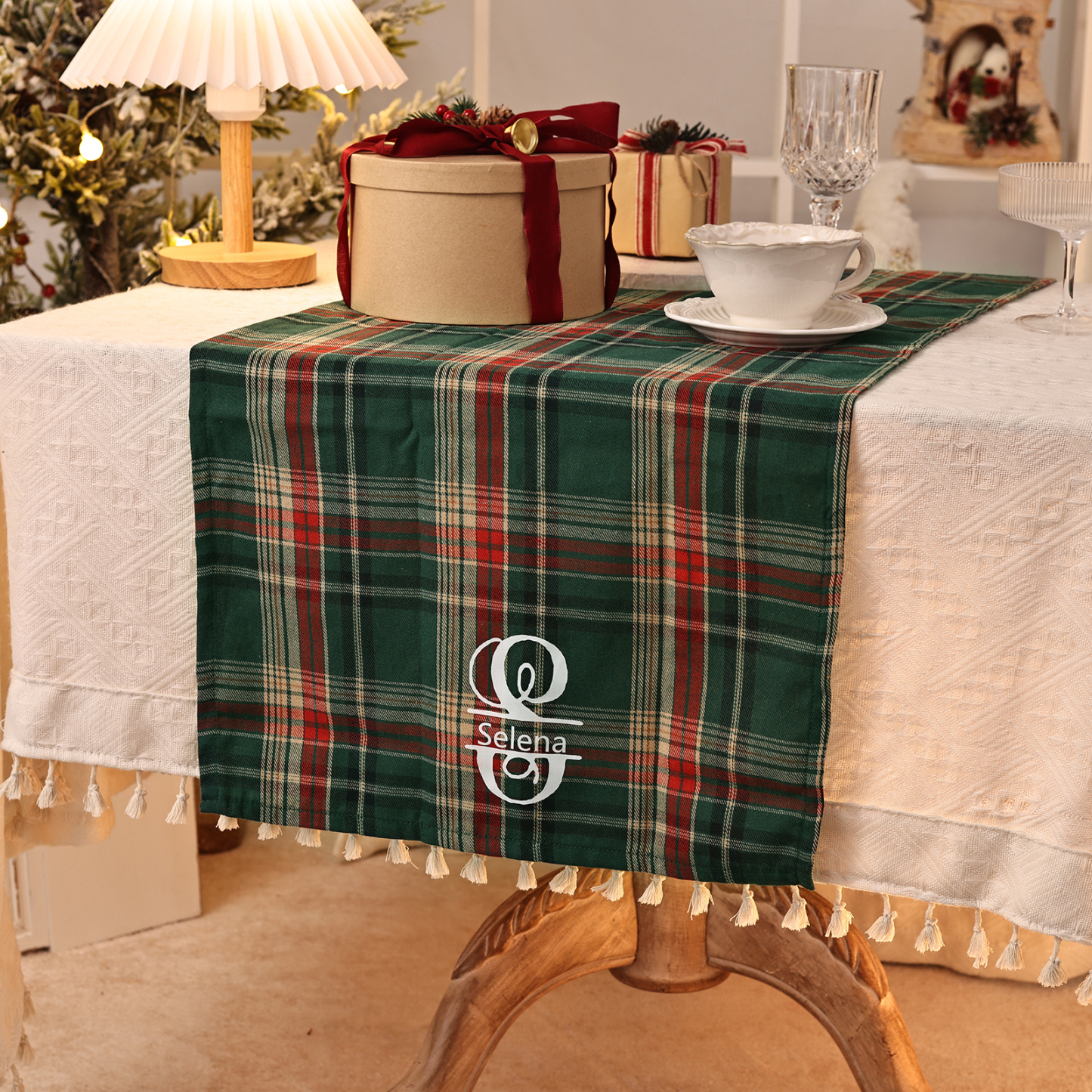 Chemin de Table de Noël Personnalisé rouge et vert Décoration de Table | Jessemade