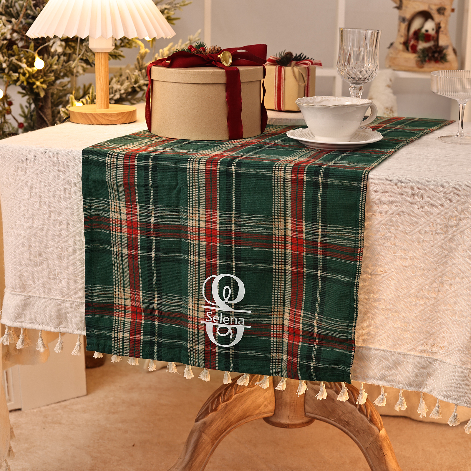 Chemin de Table de Noël Personnalisé rouge et vert Décoration de Table | Jessemade