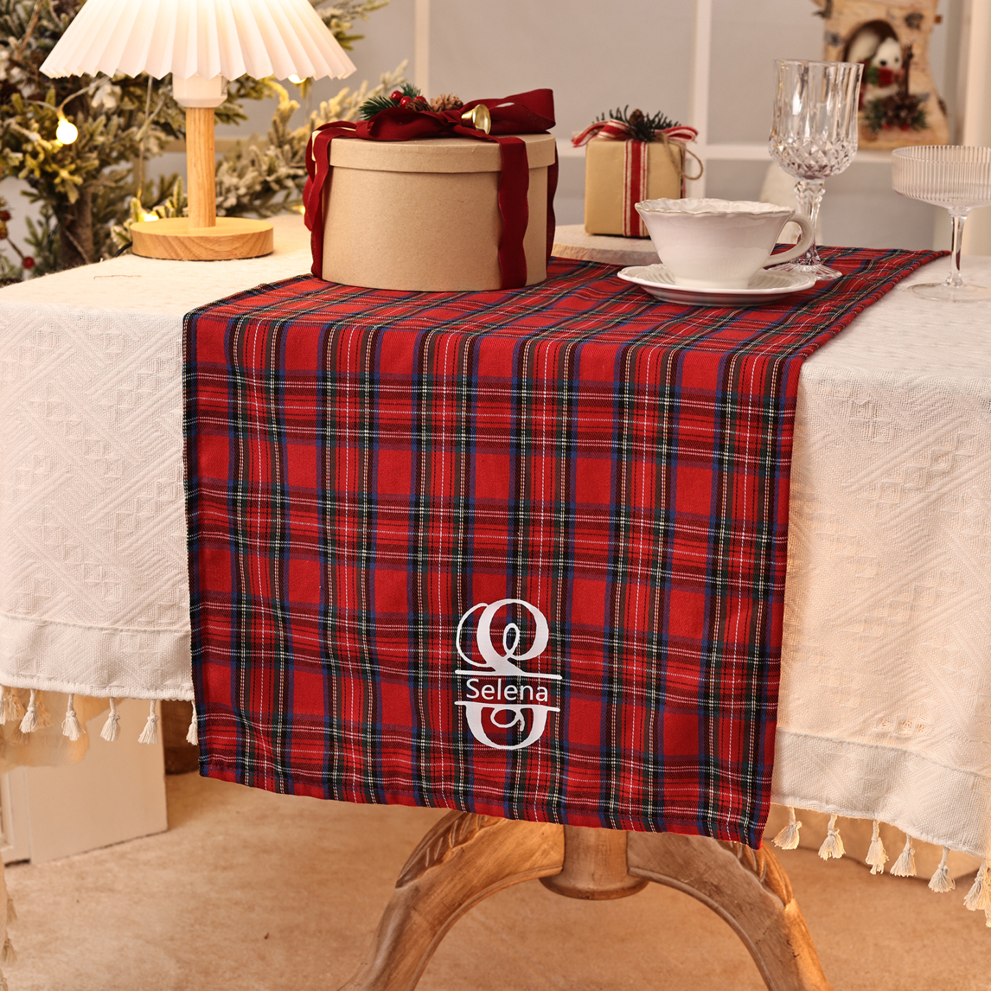 Chemin de Table de Noël Personnalisé rouge et vert Décoration de Table | Jessemade