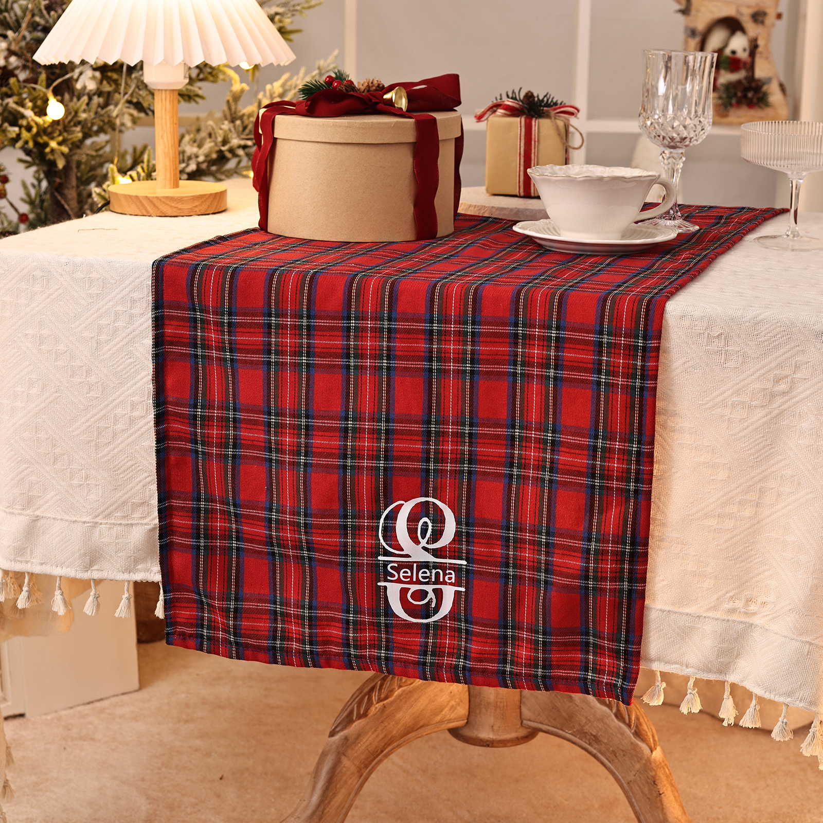 Chemin de Table de Noël Personnalisé rouge et vert Décoration de Table | Jessemade