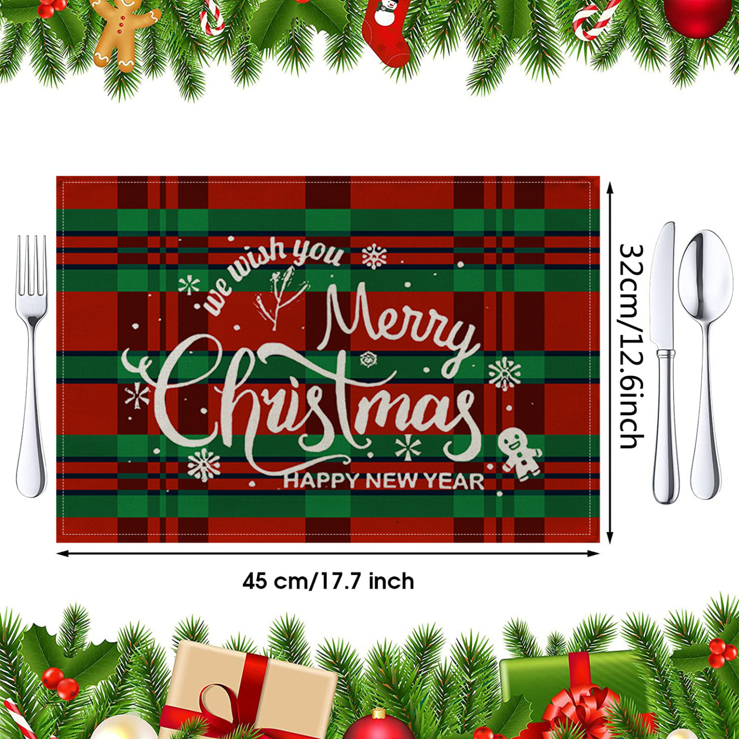 Set de Table Noël en Lin Motif Merry Christmas Décoration Festive | Jessemade
