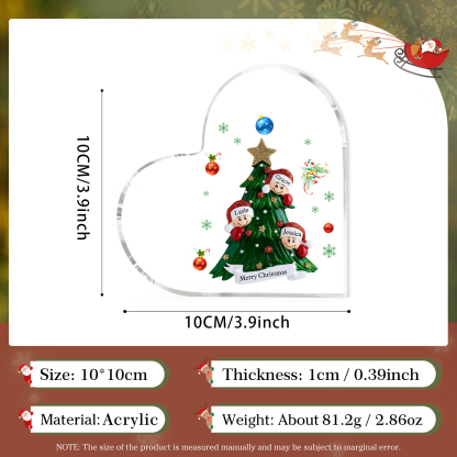 Plaque Acrylique Noël en Forme de Cœur sapin de Noël 3 Prénoms Personnalisés Cadeau pour famille | Jessemade