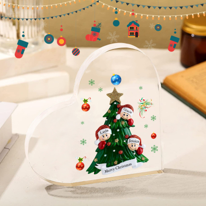 Plaque Acrylique Noël en Forme de Cœur sapin de Noël 3 Prénoms Personnalisés Cadeau pour famille | Jessemade