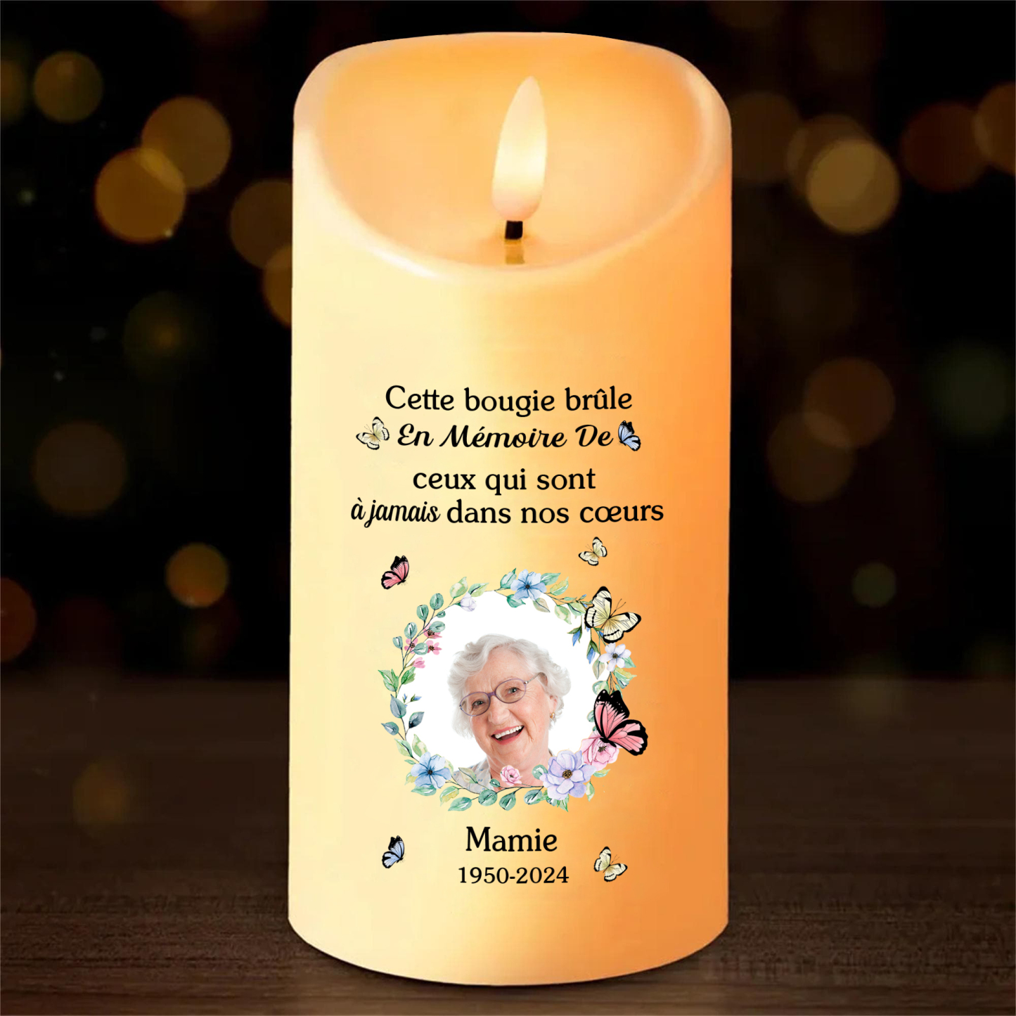 Bougie Électronique commémorative 1 prénoms Personnalisé avec Texte Cadeau pour mamie ou papi | Jessemade