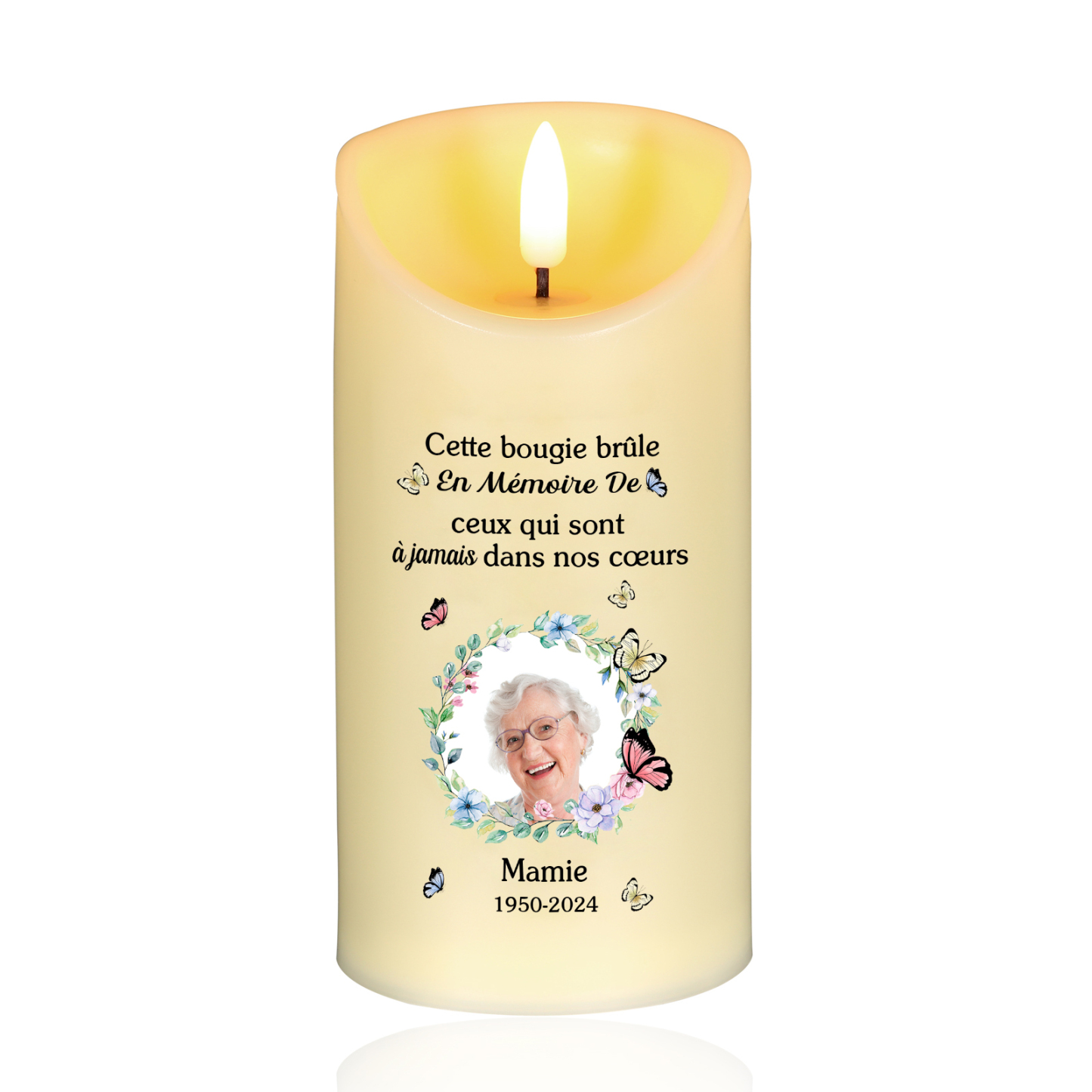 Bougie Électronique commémorative 1 prénoms Personnalisé avec Texte Cadeau pour mamie ou papi | Jessemade