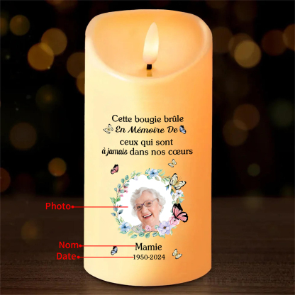 Bougie Électronique commémorative 1 prénoms Personnalisé avec Texte Cadeau pour mamie ou papi | Jessemade