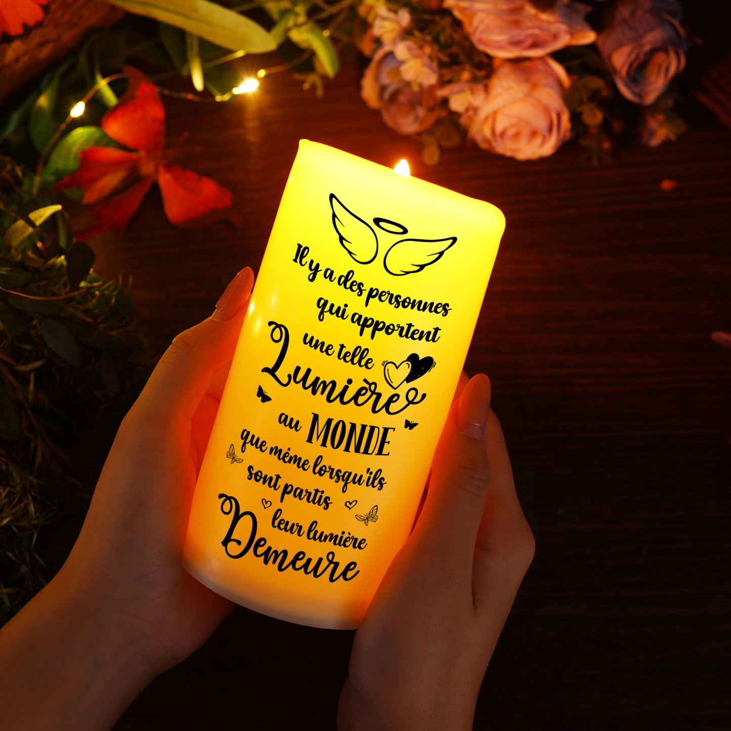Bougie Électronique Commémorative 1 prénom Personnalisé avec Texte et années Cadeau pour mamie ou papi | Jessemade