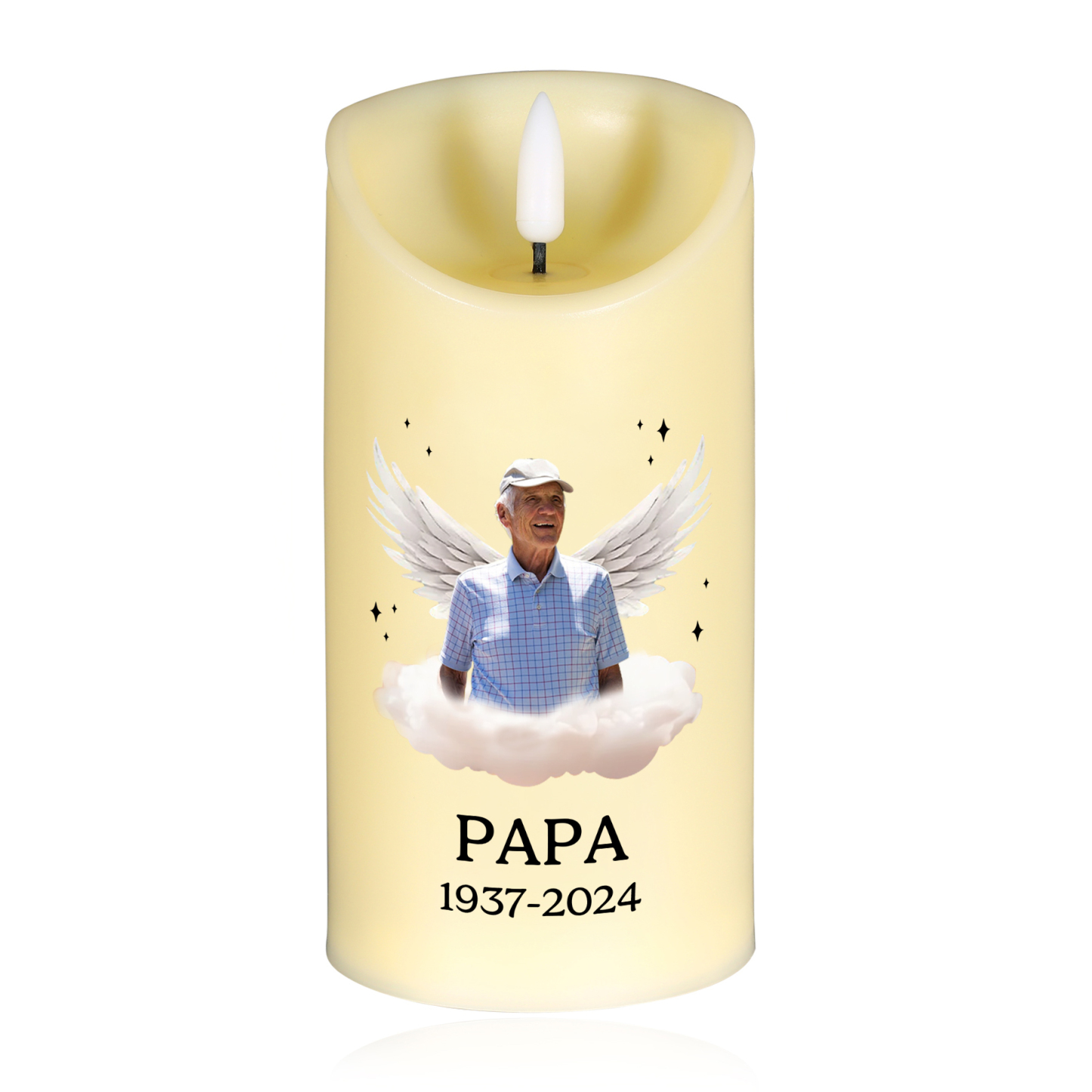 Bougie Électronique commémorative 1 prénom Personnalisé avec Texte et photo Cadeau pour mamie papi | Jessemade