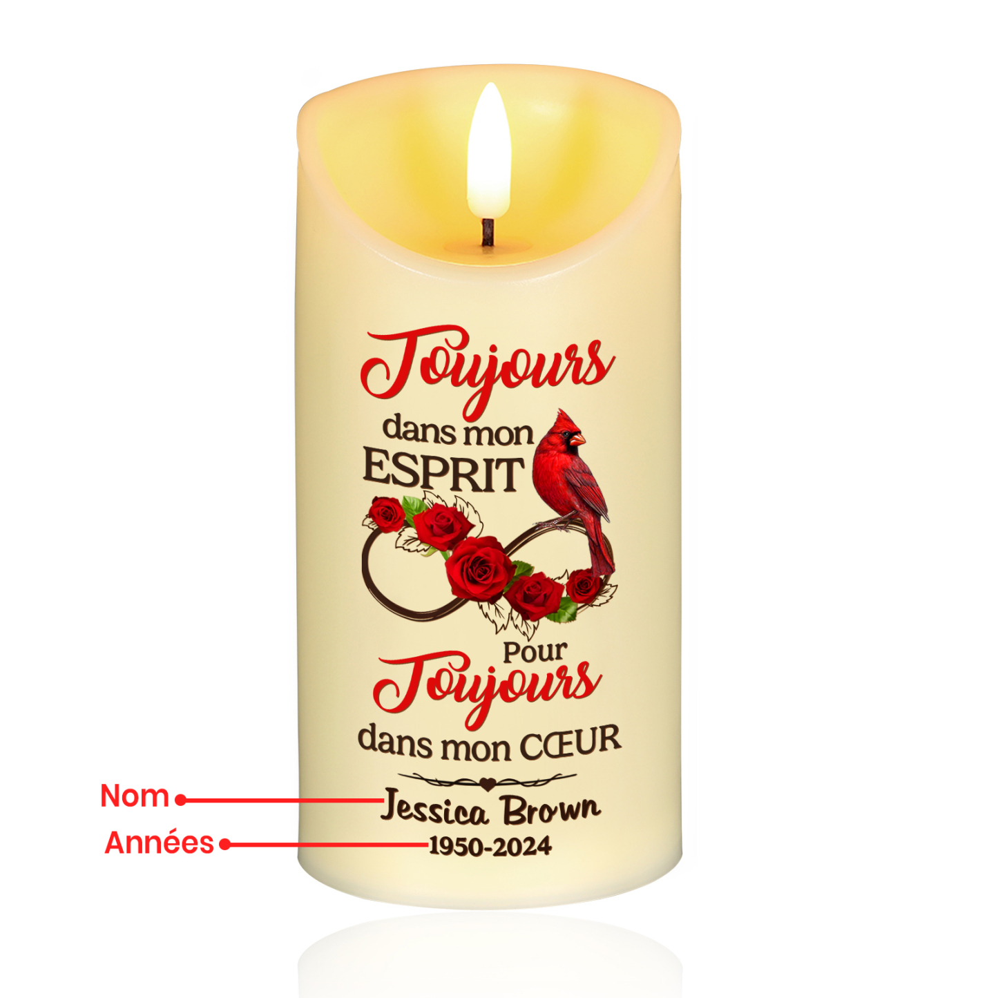 Bougie Électronique Commémorative Prénom et Année Personnalisés | Jessemade
