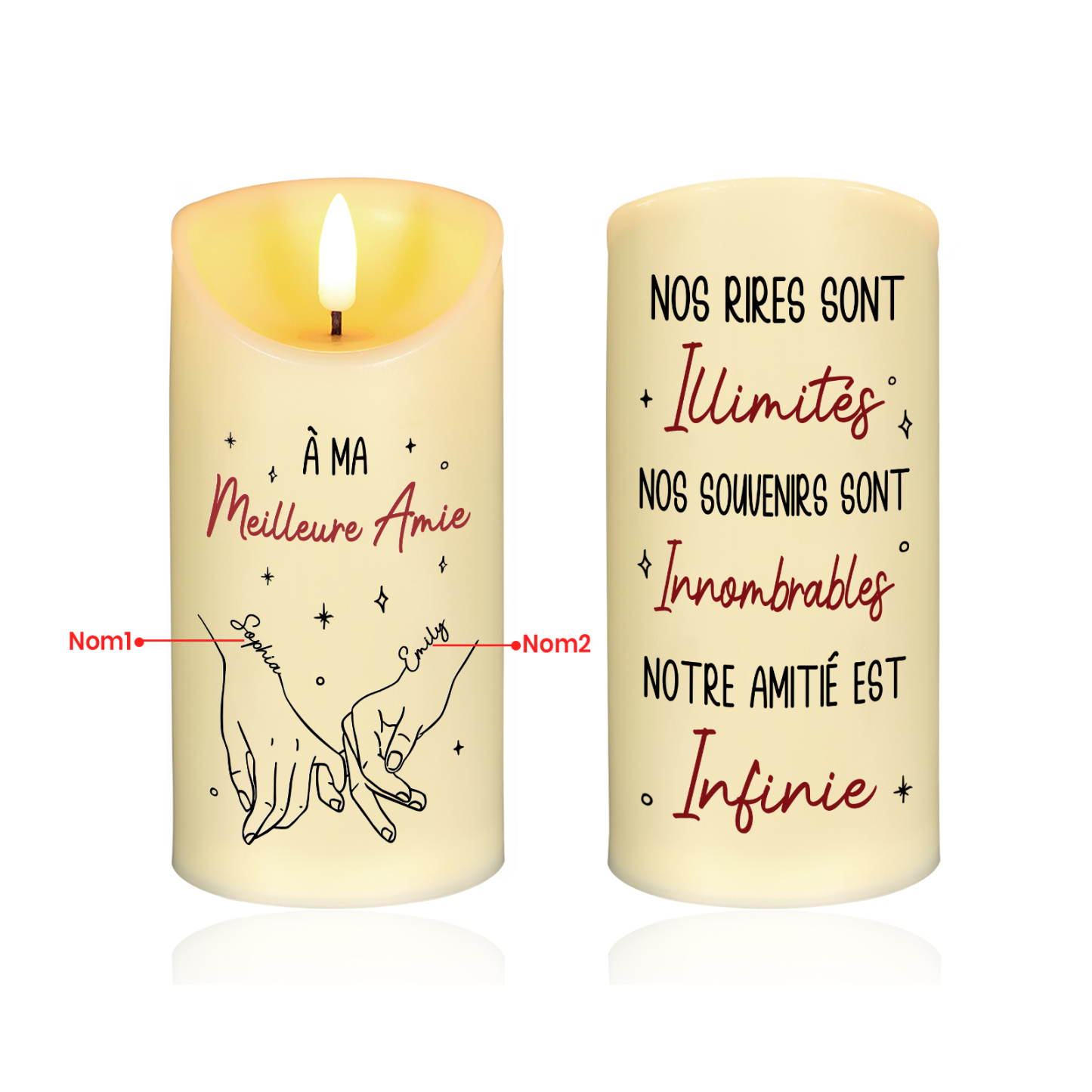 À ma Meilleure Amie-Bougie Électronique 2 Prénoms Personnalisés Bougie Led Promesse Du Petit Doigt | Jessemade