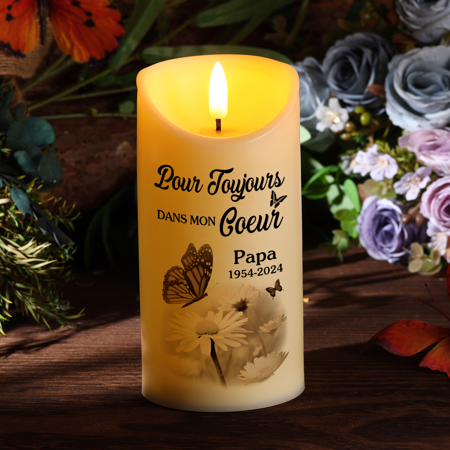 Bougie LED Personnalisée - Hommage Lumineux et Émotionnel pour Souvenir d'un Être Cher