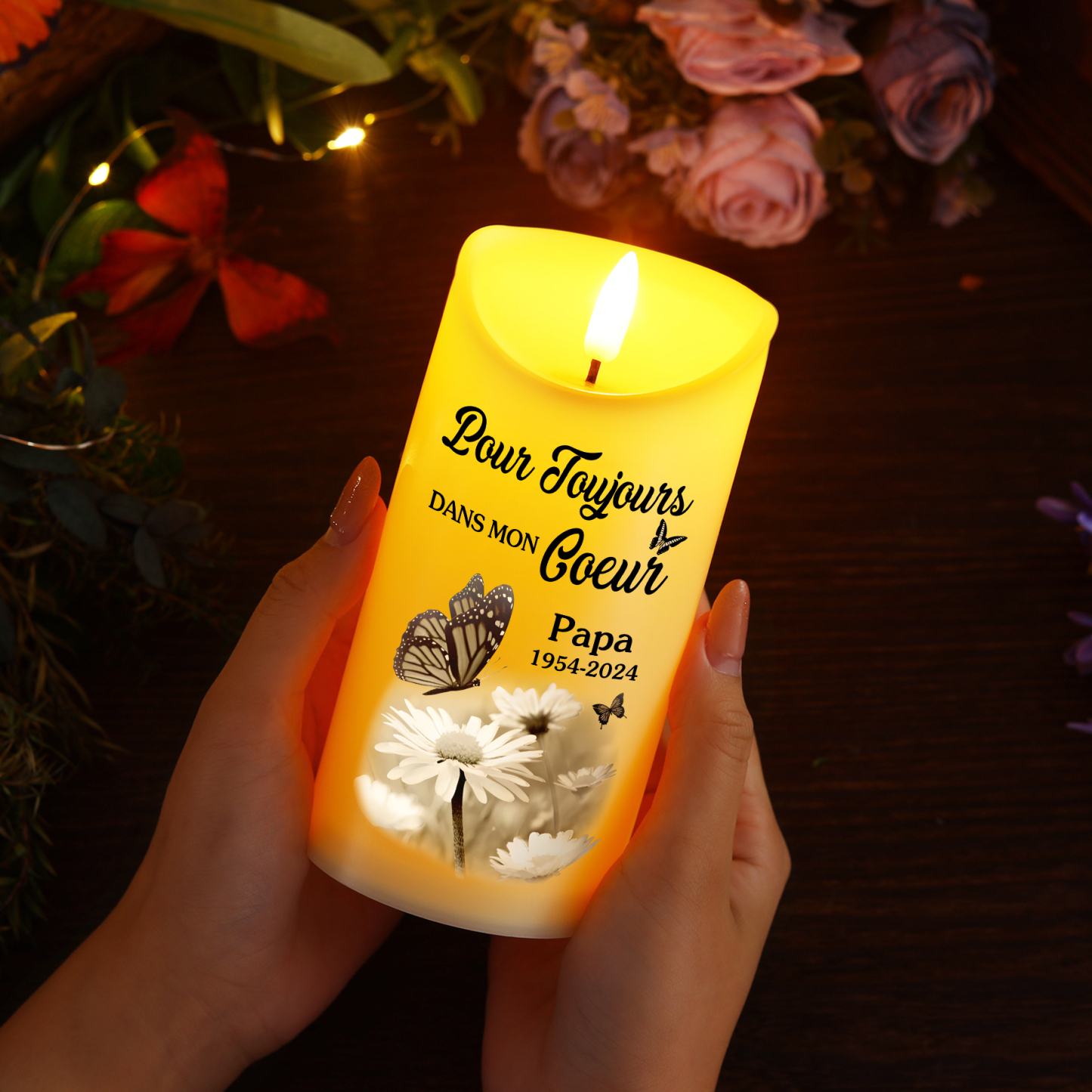 Bougie Électronique Commémorative Prénom et Photo Personnalisés avec Années Bougie LED | Jessemade