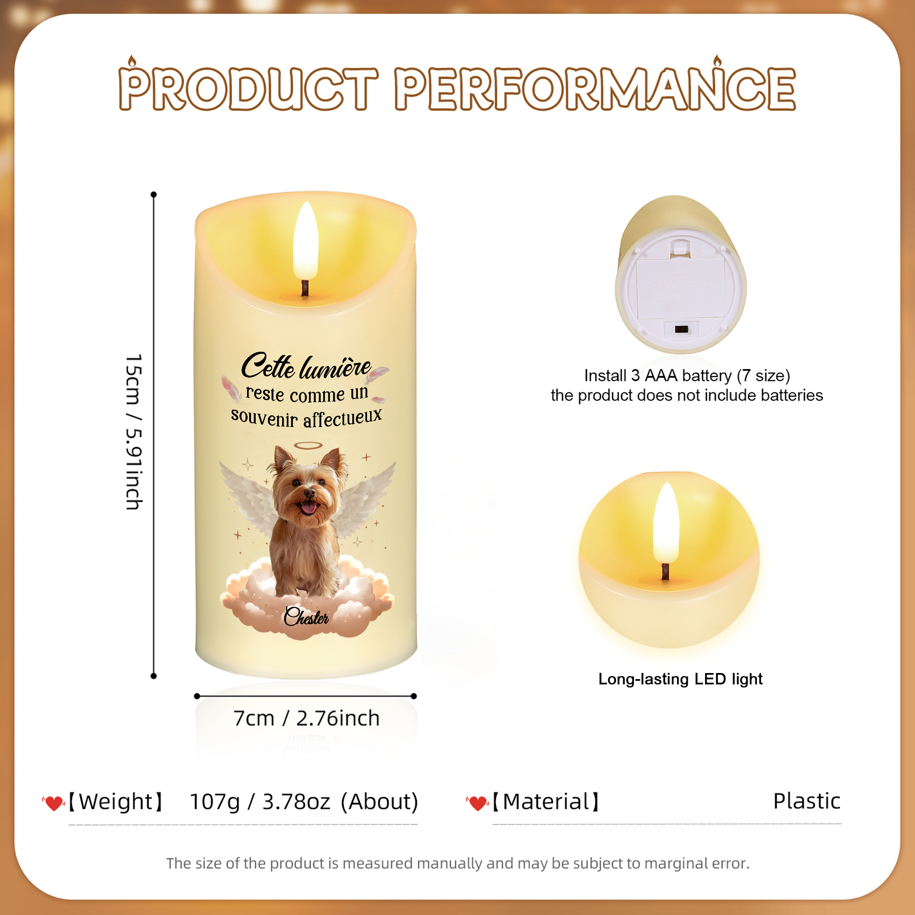 Bougie Électronique Personnalisée avec Prénom et Photo Bougie LED Commémorative pour les Amoureux des Animaux | Jessemade