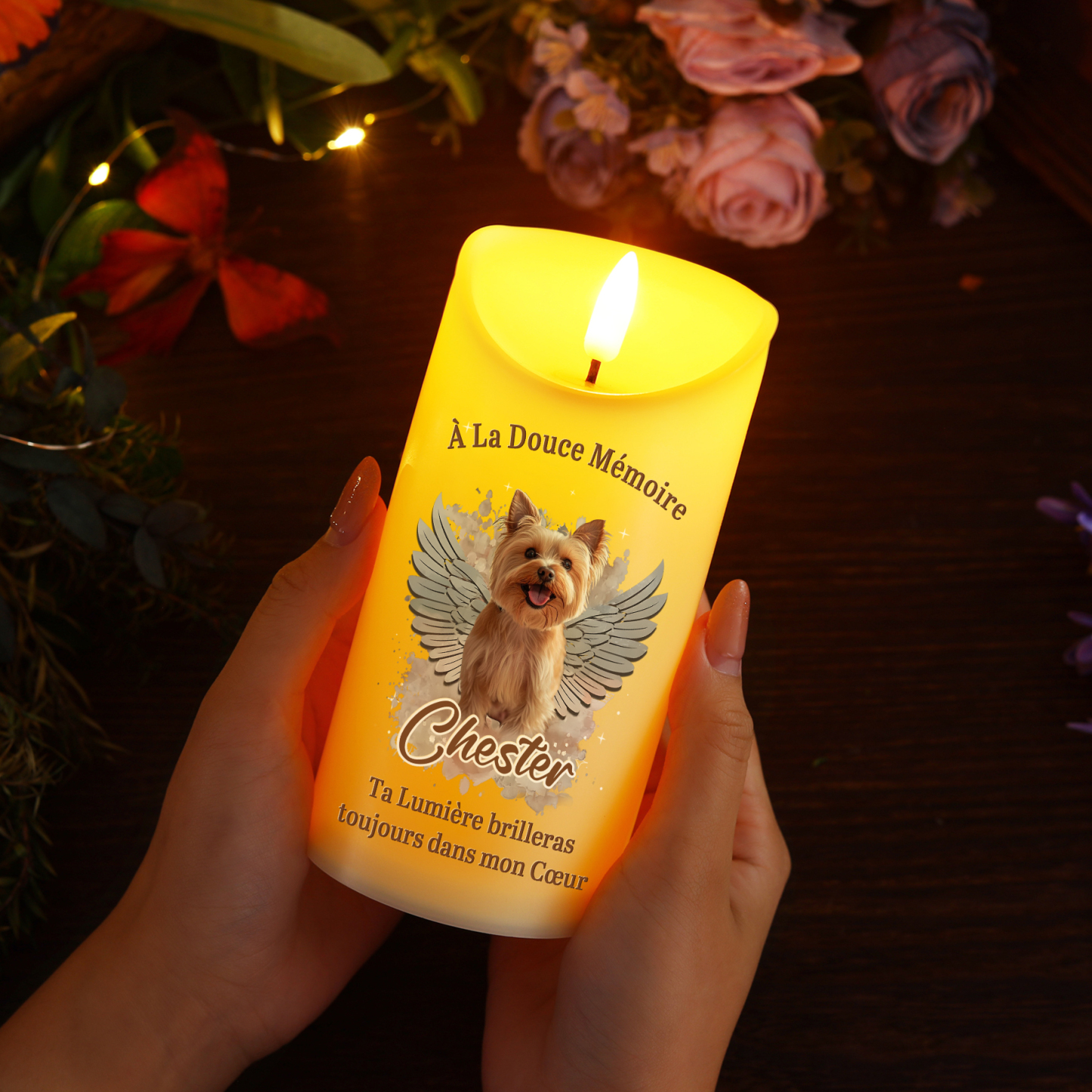 Bougie Électronique Prénom et Photo Personnalisés Bougie LED Commémorative pour les Amoureux des Animaux | Jessemade