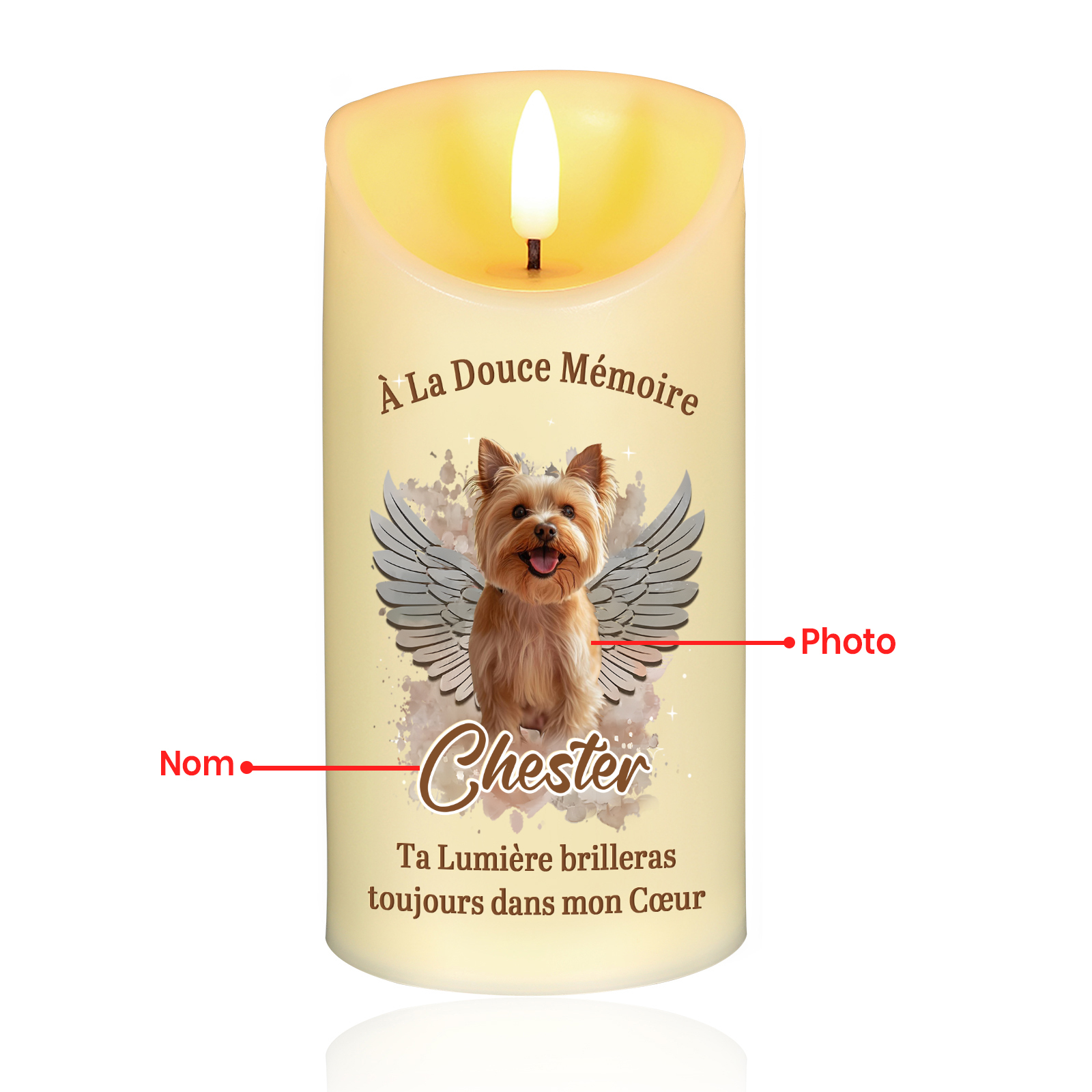 Bougie Électronique Prénom et Photo Personnalisés Bougie LED Commémorative pour les Amoureux des Animaux | Jessemade