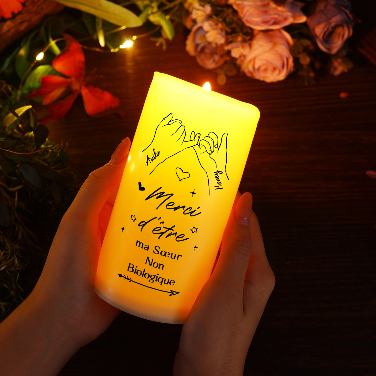 À ma Meilleure Amie-Bougie Électronique Personnalisée avec 2 Prénoms Bougie Led Promesse Du Petit Doigt | Jessemade