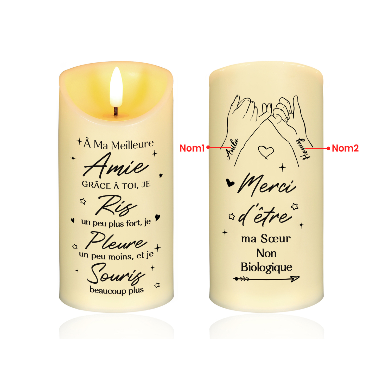 À ma Meilleure Amie-Bougie Électronique Personnalisée avec 2 Prénoms Bougie Led Promesse Du Petit Doigt | Jessemade
