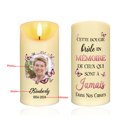 Bougie Électronique Prénom et Date Personnalisés avec Photo Bougie LED Papillons Roses Commémoratives | Jessemade