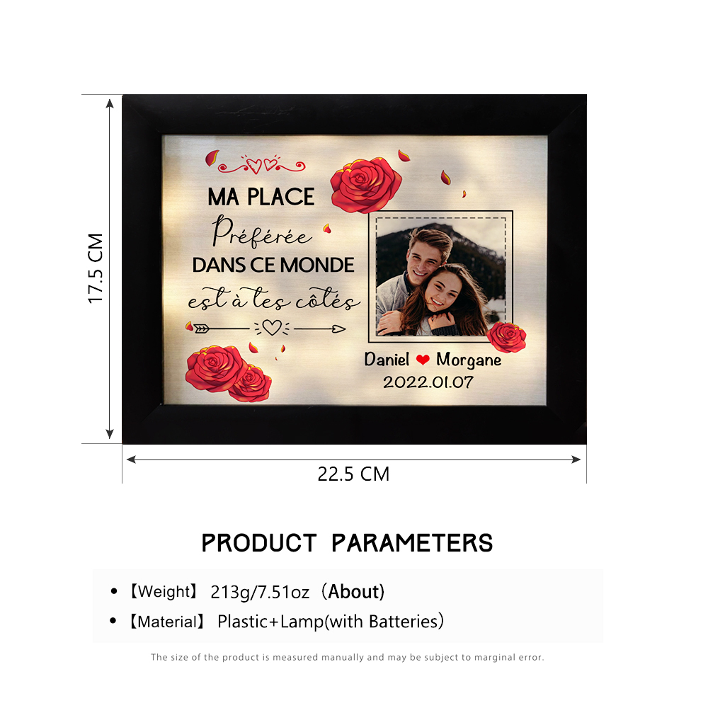 Cadre photo personnalisé avec 2 Prénoms et 1 Date Cadre Lumineux pour Couple Cadeau Saint-Valentin | Jessemade