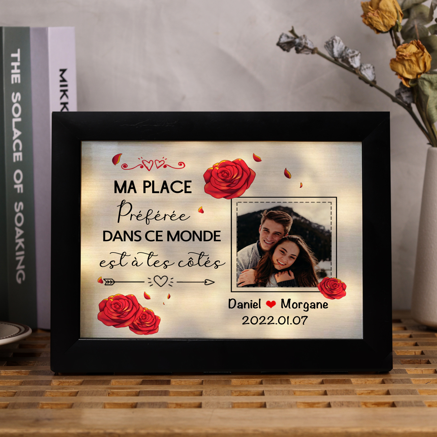 Cadre photo personnalisé avec 2 Prénoms et 1 Date Cadre Lumineux pour Couple Cadeau Saint-Valentin | Jessemade
