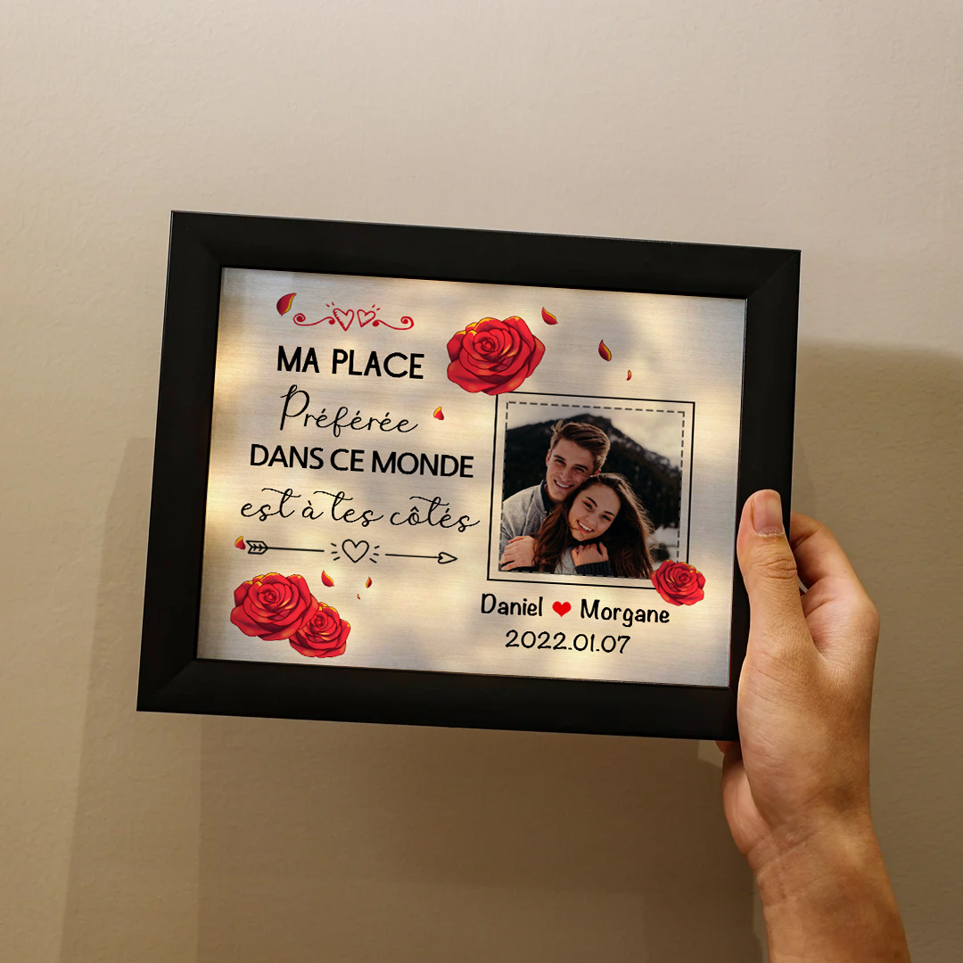 Cadre photo personnalisé avec 2 Prénoms et 1 Date Cadre Lumineux pour Couple Cadeau Saint-Valentin | Jessemade
