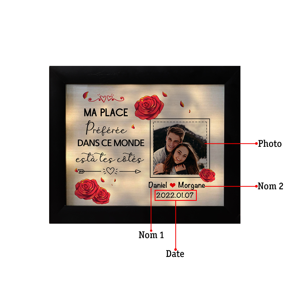 Cadre photo personnalisé avec 2 Prénoms et 1 Date Cadre Lumineux pour Couple Cadeau Saint-Valentin | Jessemade