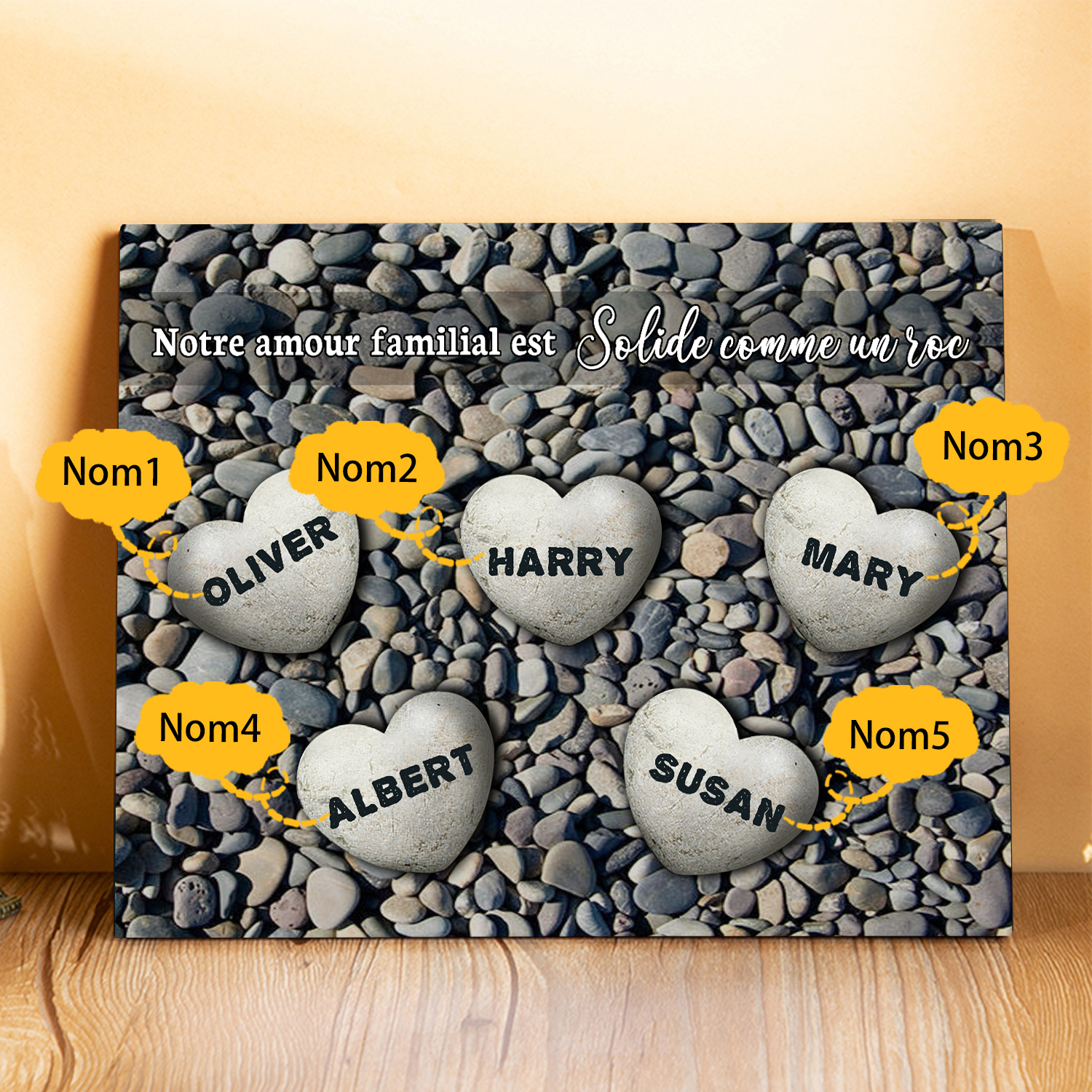 Cadre en bois Personnalisé avec 5 Prénoms Déco de Maison Cadeau Famille | Jessemade