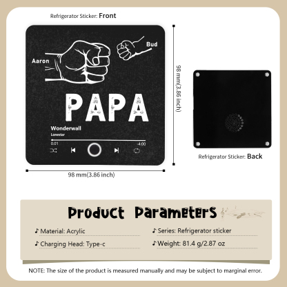 À Papa/Papie - Aimant De Réfrigérateur 2 Prénoms Personnalisés avec Texte Aimant Frigo Musical pour Homme | Jessemade