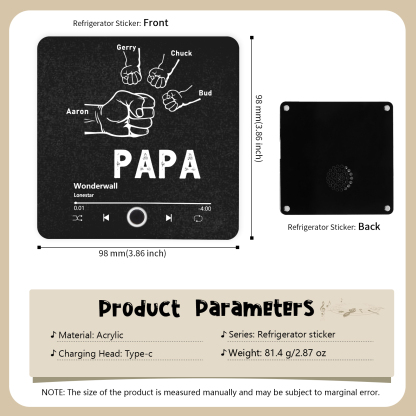 À Papa/Papie - Aimant De Réfrigérateur 4 Prénoms Personnalisés avec Texte Aimant Frigo Musical pour Homme | Jessemade