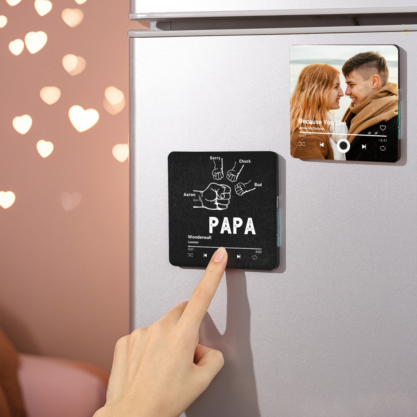 À Papa/Papie - Aimant De Réfrigérateur 4 Prénoms Personnalisés avec Texte Aimant Frigo Musical pour Homme | Jessemade