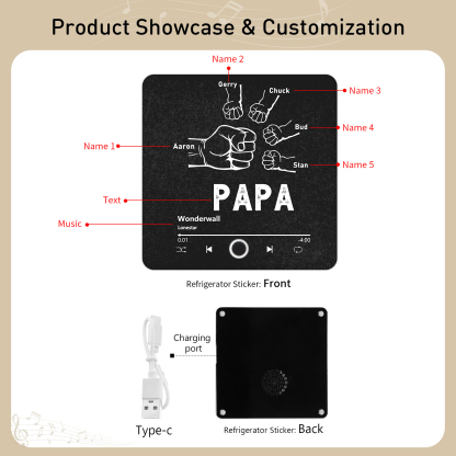À Papa/Papie - Aimant De Réfrigérateur 5 Prénoms Personnalisés avec Texte Aimant Frigo Musical pour Homme | Jessemade