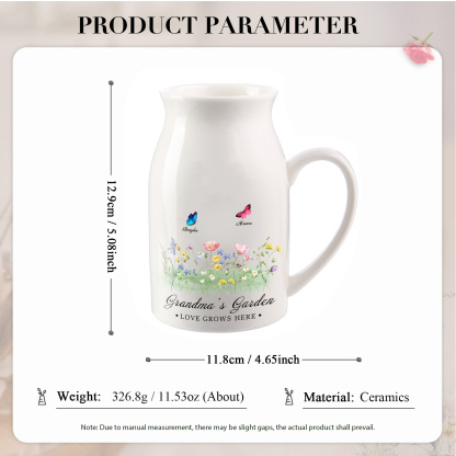 À Grand-mère - Vase en Céramique Personnalisés avec 2-9 Prénoms et 2 Texte Vase Motif Papillons Colorés (sans fleurs) | Jessemade