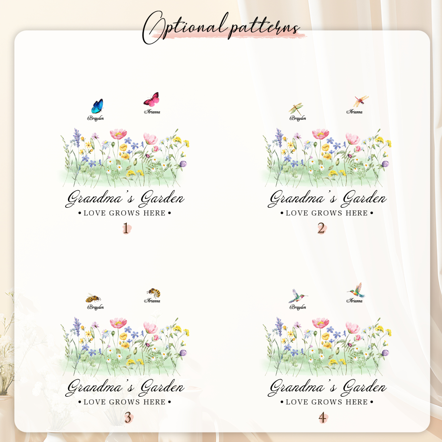 À Grand-mère - Vase en Céramique Personnalisés avec 2-9 Prénoms et 2 Texte Vase Motif Papillons Colorés (sans fleurs) | Jessemade