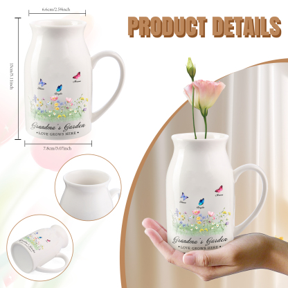À Grand-mère - Vase en Céramique Personnalisés avec 2-9 Prénoms et 2 Texte Vase Motif Papillons Colorés (sans fleurs) | Jessemade