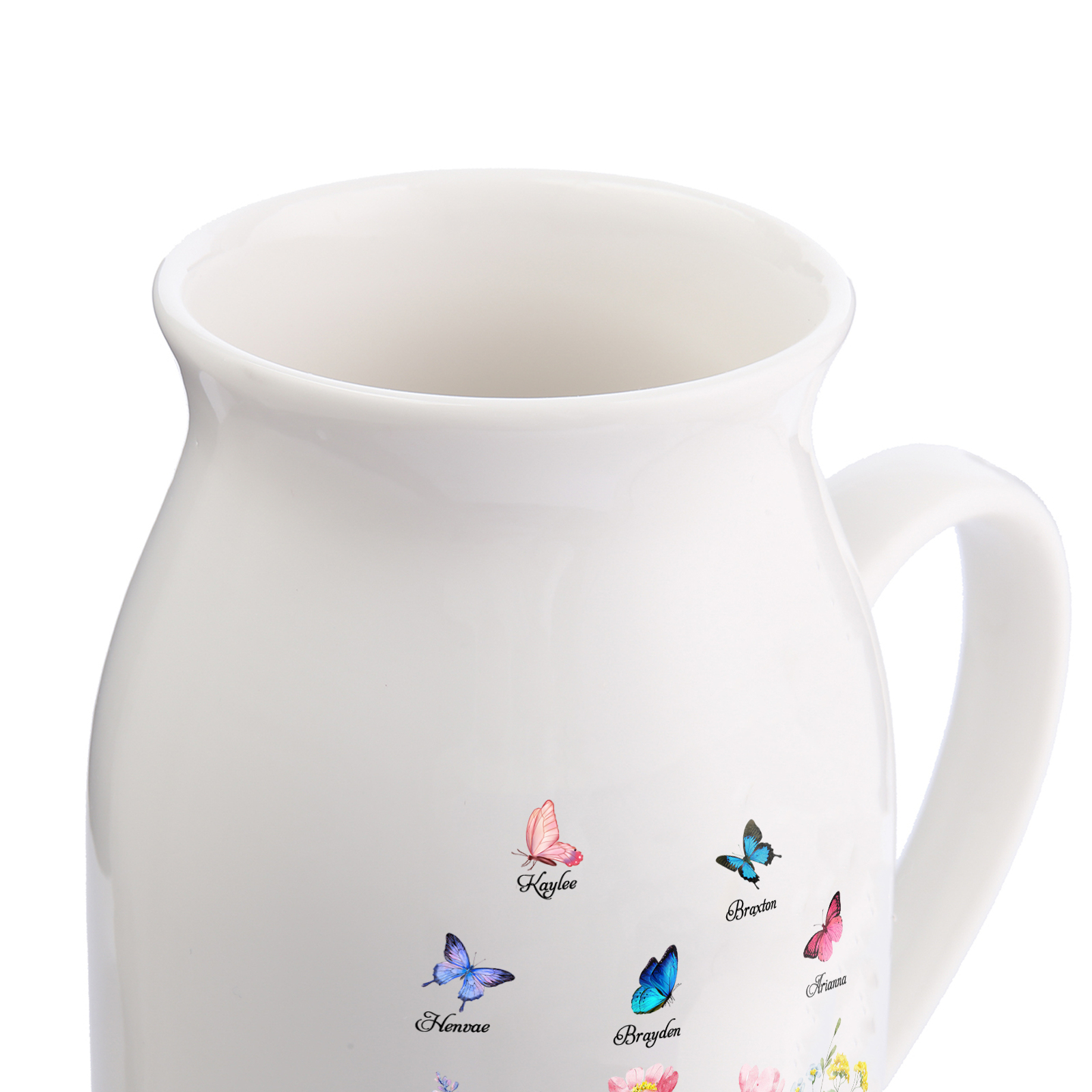 À Grand-mère - Vase en Céramique Personnalisés avec 2-9 Prénoms et 2 Texte Vase Motif Papillons Colorés (sans fleurs) | Jessemade