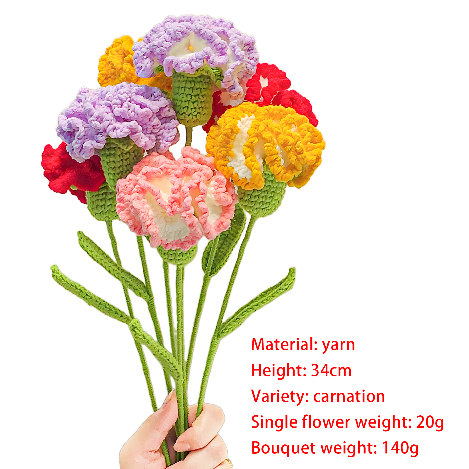 Bouquet de Fleurs Tricotées Main – Roses, Tulipes ou Œillets en Fil Doux | Jessemade