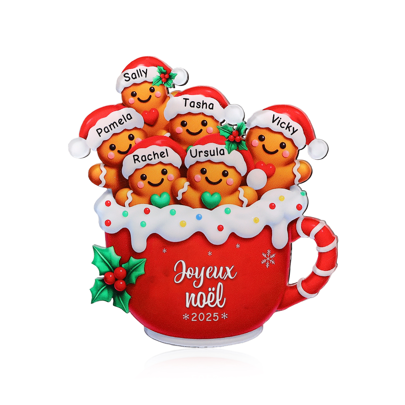 Aimant pour réfrigérateur de Noël personnalisé,motif pain d’épices, personnalisables avec 2 à 8 noms de famille, cadeau souvenir de Noël pour la maison et la cuisine