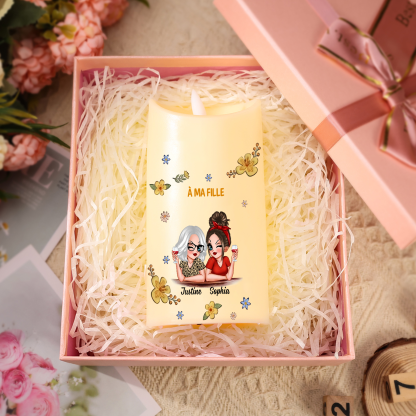 Bougie LED personnalisée avec 2 prénoms et message - Cadeau mère-fille original | Jessemade