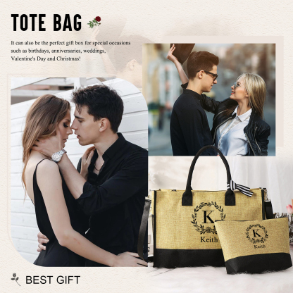 Sac Fourre-Tout en Jute Couronne de fleurs Lettre et Prénom Personnalisé Cadeau pour femme | Jessemade