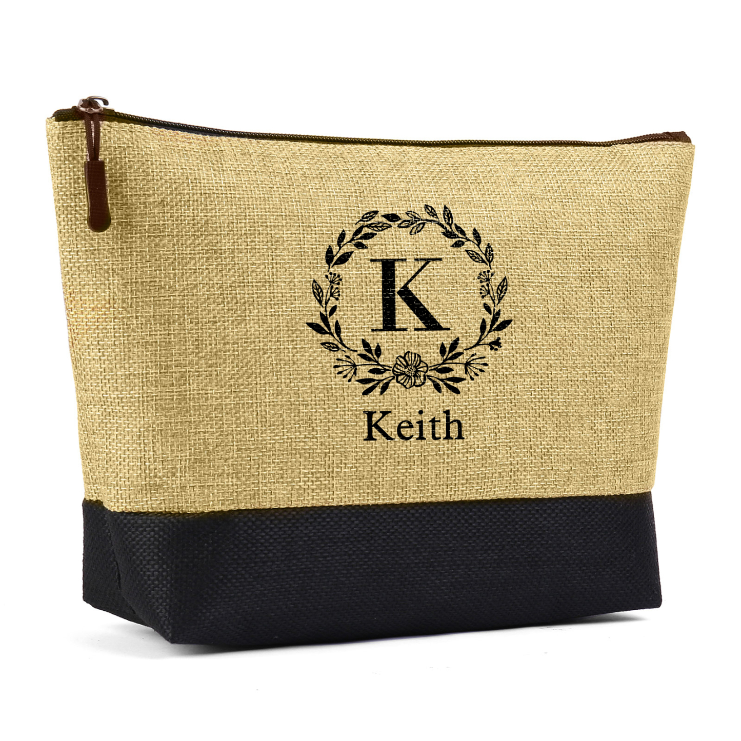 Sac Fourre-Tout en Jute Couronne de fleurs Lettre et Prénom Personnalisé Cadeau pour femme | Jessemade