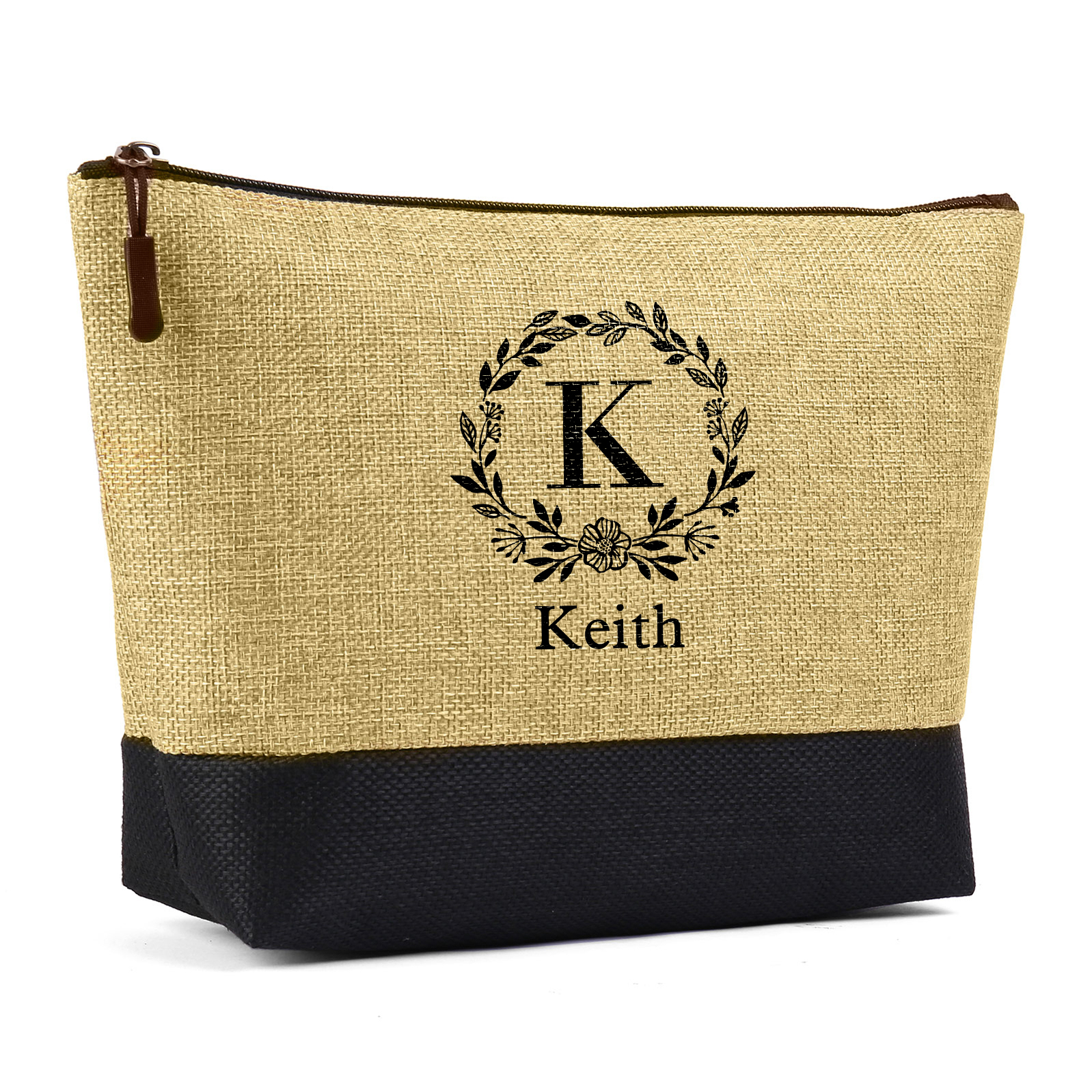 Sac Fourre-Tout en Jute Couronne de fleurs Lettre et Prénom Personnalisé Cadeau pour femme | Jessemade